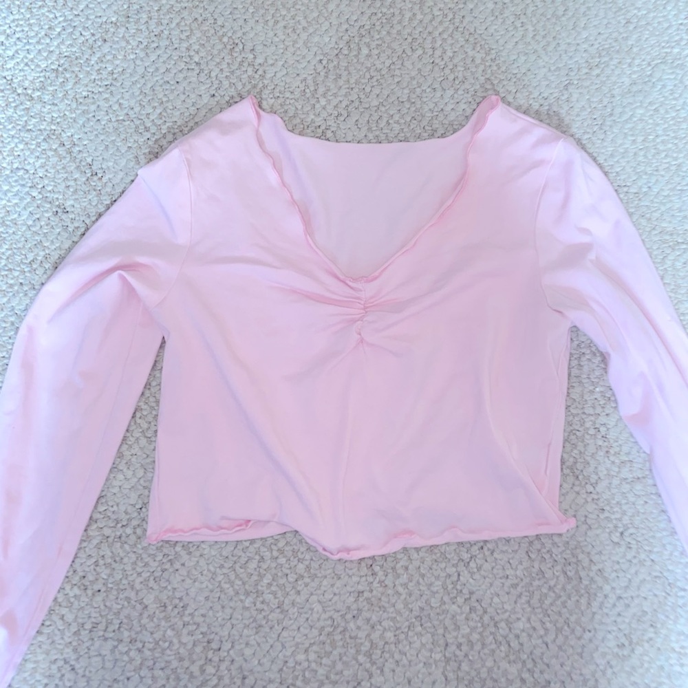 Ruched Lettuce Trim Cropped Long Sleeve